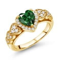 thumbnail image 1 of Gem Stone King 1.13 Ct Heart Shape Green Nano Emerald 18K Yellow Gold Plated Silver Ring, 1 of 4