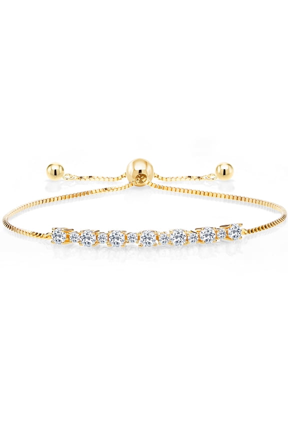 1.13 Cttw Round White Topaz 18K Yellow Gold Plated Silver Tennis Bracelet for Women | Round 3MM and 1.7MM | Adjustable Bolo Bracelet for Women | Easy-On Easy-Off