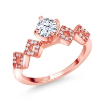 Gem Stone King 1.13 Ct Round White Zirconia 18K Rose Gold Plated Silver Ring (Size 8)