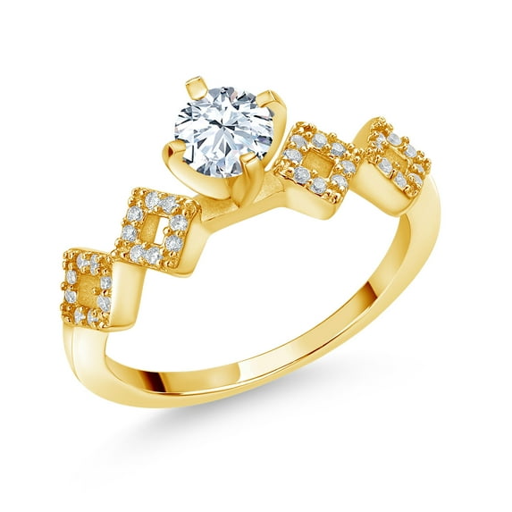 Gem Stone King 1.13 Ct Round White Zirconia 18K Yellow Gold Plated Silver Ring (Size 8)