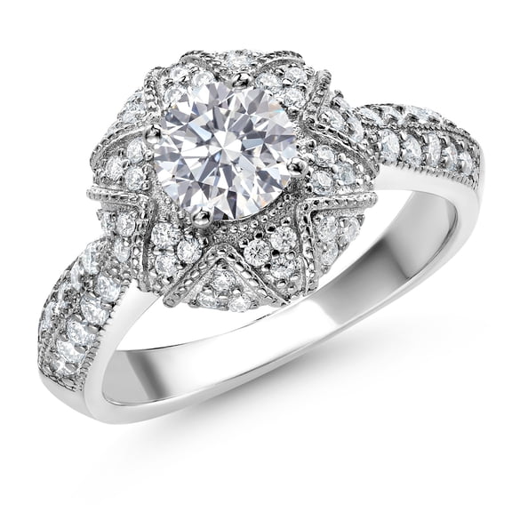 Gem Stone King 1.13 Cttw Lab Grown Diamond and White Moissanite Engagement Ring for Women | 925 Sterling Silver | Round 6MM | Gemstone April Birthstone (Size 6)