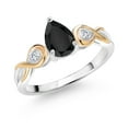 thumbnail image 1 of Gem Stone King 1.14 Ct Black Onyx E-F Lab Grown Diamond 925 Silver and 10K Yellow Gold Ring, 1 of 4
