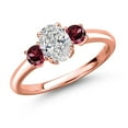 thumbnail image 1 of Gem Stone King 18K Rose Gold Plated Silver DEF Lab Grown Diamond and Red Rhodolite Garnet Engagement Ring for Women | 1.14 Cttw | Oval 7X5MM | Gemstone April Birthstone | Size 5, 1 of 6