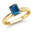 thumbnail image 1 of Gem Stone King 10K Yellow Gold London Blue Topaz Engagement Ring for Women | 1.14 Cttw | Emerald Cut 7X5MM | Gemstone November Birthstone | Size 6, 1 of 6