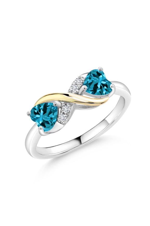 1.14 Ct Heart Shape London Blue Topaz 925 Silver and 10K Yellow Gold Lab Grown Diamond Ring