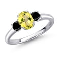 thumbnail image 1 of Gem Stone King 925 Sterling Silver Canary Mystic Topaz and Black Diamond Engagement Ring for Women | 1.14 Cttw | Oval 7X5MM | Gemstone November Birthstone | Size 9, 1 of 6
