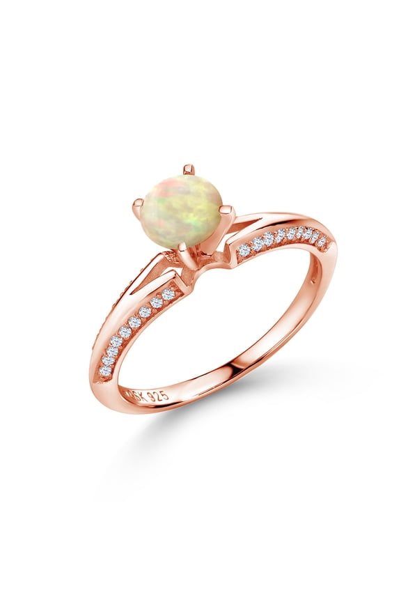 1.14 Ct Round Cabochon White Ethiopian Opal 18K Rose Gold Plated Sterling Silver Ring (Size 9)