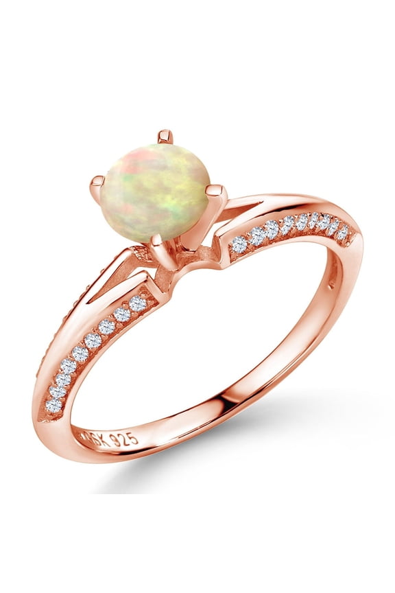 1.14 Ct Round Cabochon White Ethiopian Opal 18K Rose Gold Plated Sterling Silver Ring (Size 9)