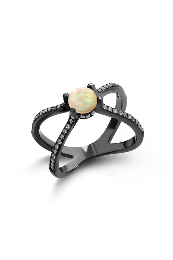 1.14 Ct Round Cabochon White Ethiopian Opal 925 Sterling Silver Ring (Size 5)