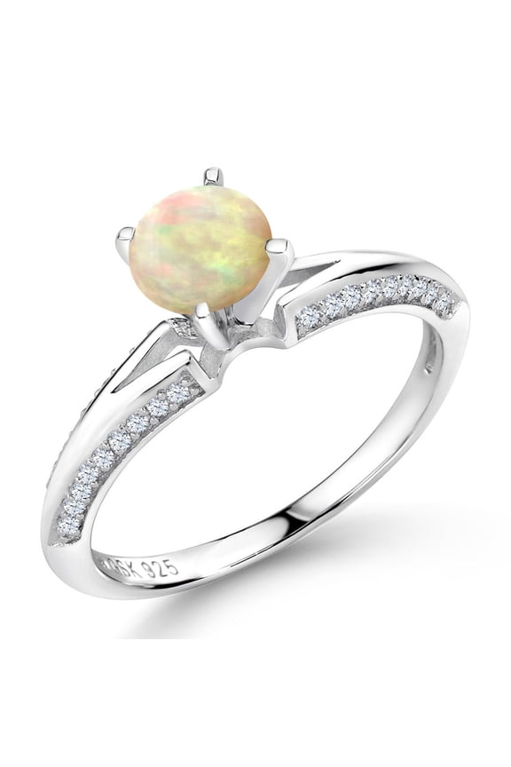 1.14 Ct Round Cabochon White Ethiopian Opal 925 Sterling Silver Solitaire Ring (Size 6) (Size 6)
