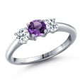 thumbnail image 1 of Gem Stone King 925 Sterling Silver Purple Amethyst and White Topaz Engagement Ring for Women | 1.14 Cttw | Round 5MM | Gemstone February Birthstone | Size 9, 1 of 6