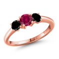 thumbnail image 1 of Gem Stone King 18K Rose Gold Plated Silver Red Created Ruby and Black Diamond Engagement Ring for Women | 1.14 Cttw | Round 5MM | Gemstone July Birthstone | Size 5, 1 of 6
