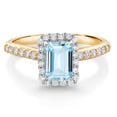 thumbnail image 1 of Gem Stone King 1.14 Ct Sky Blue Aquamarine G/H Lab Grown Diamond 10K Yellow and White Gold Halo Engagement Ring (Size 6), 1 of 4