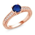 thumbnail image 1 of Gem Stone King 1.15 Ct Blue Created Sapphire E-F Lab Grown Diamond 18K Rose Gold Plated Silver Engagement Ring (Size 5), 1 of 4