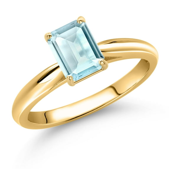 Gem Stone King 10K Yellow Gold Sky Blue Topaz Engagement Ring for Women | 1.15 Cttw | Emerald Cut 7X5MM | Gemstone November Birthstone | Size 8
