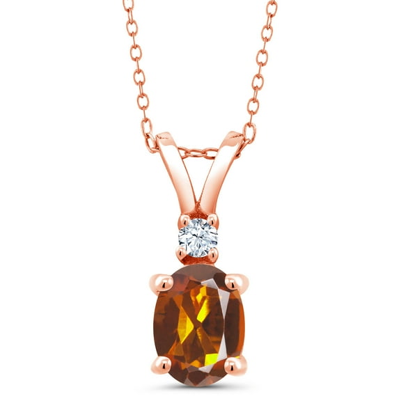 Gem Stone King 1.15 Ct Orange Red Madeira Citrine White Created Sapphire 18K Rose Gold Plated Silver Pendant with Chain