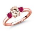 thumbnail image 1 of Gem Stone King 18K Rose Gold Plated Silver Peach Morganite and Red Ruby Engagement Ring for Women | 1.15 Cttw | Oval 7X5MM | Gemstone October Birthstone | Size 6, 1 of 6