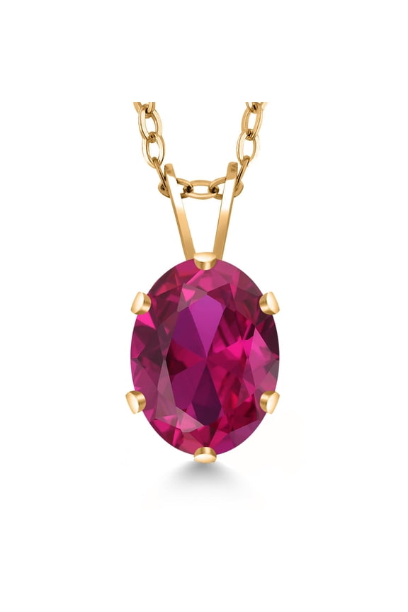 1.15 Ct Oval Red Created Ruby 18K Yellow Gold Plated Silver Pendant With Chain