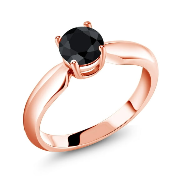 Gem Stone King 1.15 Ct Round Black Sapphire 18K Rose Gold Plated Silver Ring (Size 6)