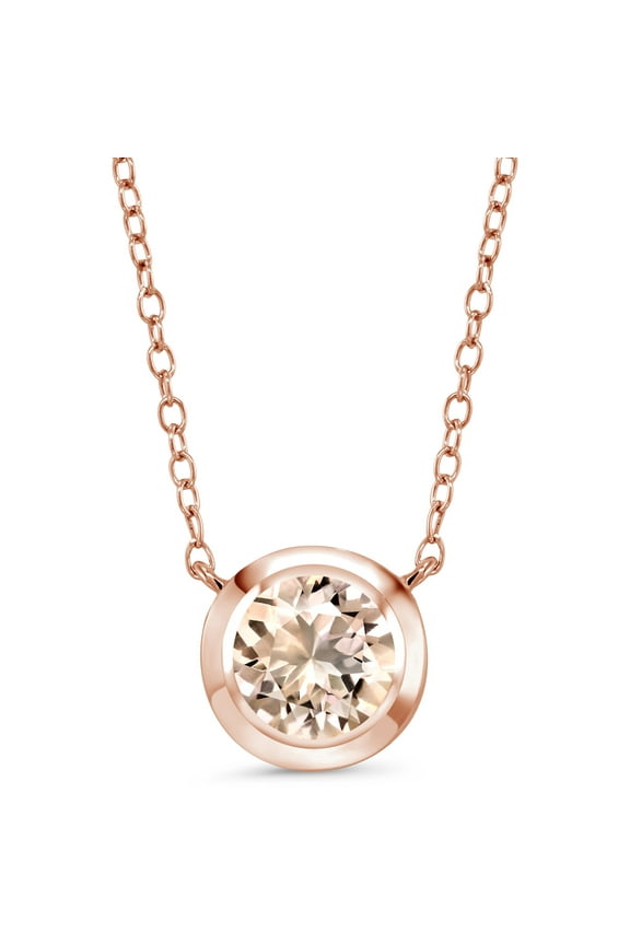 1.15 Ct Round Peach Morganite 18K Rose Gold Plated Silver Solitaire Necklace