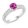 thumbnail image 1 of Gem Stone King 1.15 Ct Round Pink Created Sapphire 925 Sterling Silver Engagement Ring (Size 5), 1 of 5