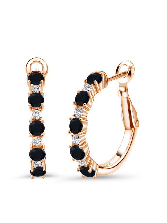 1.16 Ct Black Onyx G/H Lab Grown Diamond 18K Rose Gold Plated Silver Earrings
