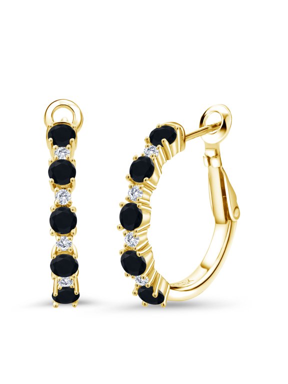 1.16 Ct Black Onyx G/H Lab Grown Diamond 18K Yellow Gold Plated Silver Earrings