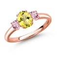 thumbnail image 1 of Gem Stone King 18K Rose Gold Plated Silver Canary Mystic Topaz and Pink Lab Grown Diamond Engagement Ring for Women | 1.16 Cttw | Oval 7X5MM | Gemstone November Birthstone | Size 7, 1 of 6