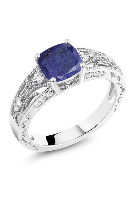 1.16 Ct Cushion Blue Lapis 925 Sterling Silver Ring (Size 5)