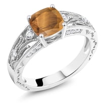 Gem Stone King 1.16 Ct Cushion Brown Tiger Eye 925 Sterling Silver Ring (Size 8)
