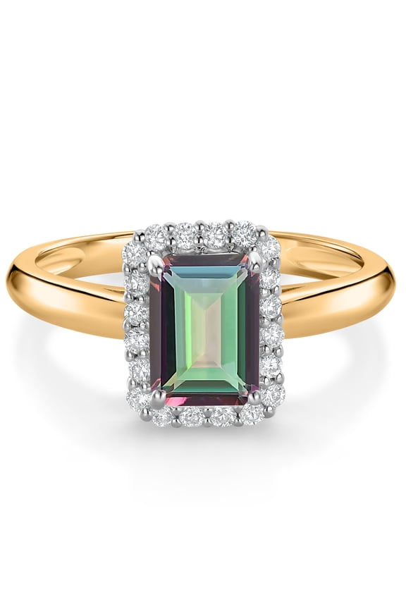 1.16 Ct Green Mystic Topaz G/H Lab Grown Diamond 10K Yellow and White Gold Halo Engagement Ring (Size 8)