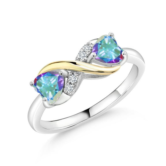 Gem Stone King 1.16 Ct Heart Shape Mercury Mist Mystic Topaz 925 Silver and 10K Yellow Gold Lab Grown Diamond Ring