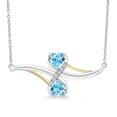 thumbnail image 1 of Gem Stone King 1.16 Ct Heart Shape Swiss Blue Topaz 925 Silver and 10K Yellow Gold Necklace, 1 of 4