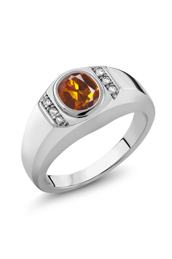 1.16 Ct Orange Red Madeira Citrine White Created Sapphire 925 Silver Men's Ring