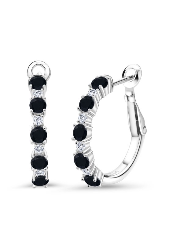 1.16 Ct Round Black Onyx G/H Lab Grown Diamond 925 Sterling Silver Earrings