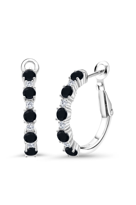 1.16 Ct Round Black Onyx G/H Lab Grown Diamond 925 Sterling Silver Earrings
