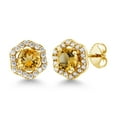 thumbnail image 1 of Gem Stone King 1.16 Ct Round Yellow Citrine 18K Yellow Gold Plated Silver Earrings, 1 of 4