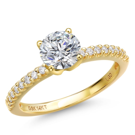 Gem Stone King 1.16 Cttw IGI Certified Lab Grown Diamond in 14K Yellow Gold Engagement Ring for Women | Round Center Diamond 1.00 Ct | D-E Color | VS1-VS2 Clarity | Size 7