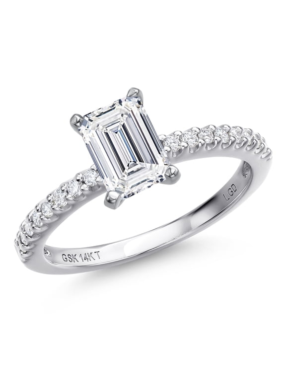 1.16 Cttw IGI Certified Lab Grown Diamond Engagement Ring in 14K White Gold | Emerald Cut Center Diamond 1.00 Ct | D-E | VS1-VS2 | Wedding Anniversary Gold Ring for Women | Size 7
