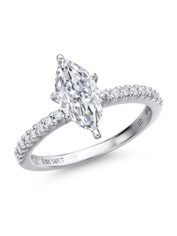 1.16 Cttw IGI Certified Lab Grown Diamond Engagement Ring in 14K White Gold | Marquise Center Diamond 1.00 Ct | D-E | VS1-VS2 | Wedding Anniversary Gold Ring for Women | Size 6