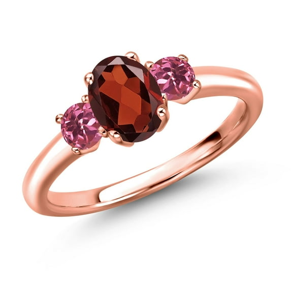Gem Stone King 18K Rose Gold Plated Silver Red Garnet and Pink Tourmaline Engagement Ring for Women | 1.17 Cttw | Oval 7X5MM | Gemstone January Birthstone | Size 5