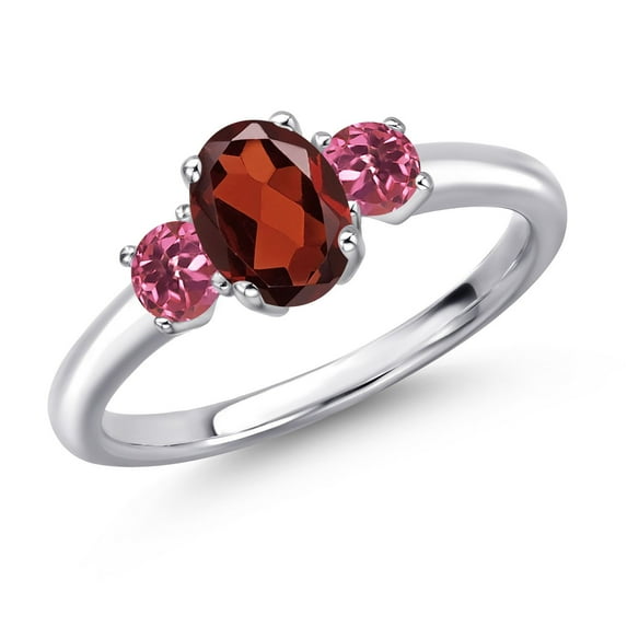 Gem Stone King 925 Sterling Silver Red Garnet and Pink Tourmaline Engagement Ring for Women | 1.17 Cttw | Oval 7X5MM | Gemstone January Birthstone | Size 6