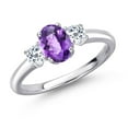 thumbnail image 1 of Gem Stone King 925 Sterling Silver Purple Amethyst and White Topaz Engagement Ring for Women | 1.18 Cttw | Oval Checkerboard 7X5MM | Gemstone February Birthstone | Size 5, 1 of 6