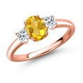 thumbnail image 1 of Gem Stone King 18K Rose Gold Plated Silver Yellow Citrine and White Topaz Engagement Ring for Women | 1.18 Cttw | Oval 7X5MM | Gemstone November Birthstone | Size 5, 1 of 6