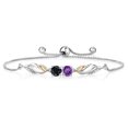thumbnail image 1 of Gem Stone King 1.18 Ct Purple Amethyst Black Sapphire 925 Silver and 10K Yellow Gold Lab Grown Diamond Bracelet for Women, 1 of 3