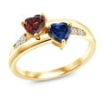 thumbnail image 1 of Gem Stone King 1.18 Ct Red Garnet Blue Created Sapphire 18K Yellow Gold Plated Silver Lab Grown Diamond Ring (Size 9), 1 of 6
