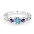 thumbnail image 1 of Gem Stone King 1.18 Ct Round Blue Zircon Purple Amethyst 925 Sterling Silver Ring (Size 7), 1 of 4