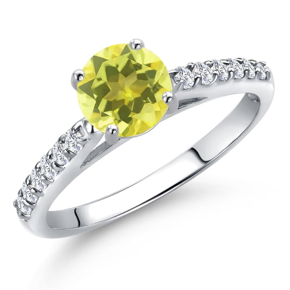 Gem Stone King 10K White Gold Canary Mystic Topaz and Lab Grown Diamond Engagement Ring for Women | 1.18 Cttw | Round 6MM | Gemstone November Birthstone | Size 9
