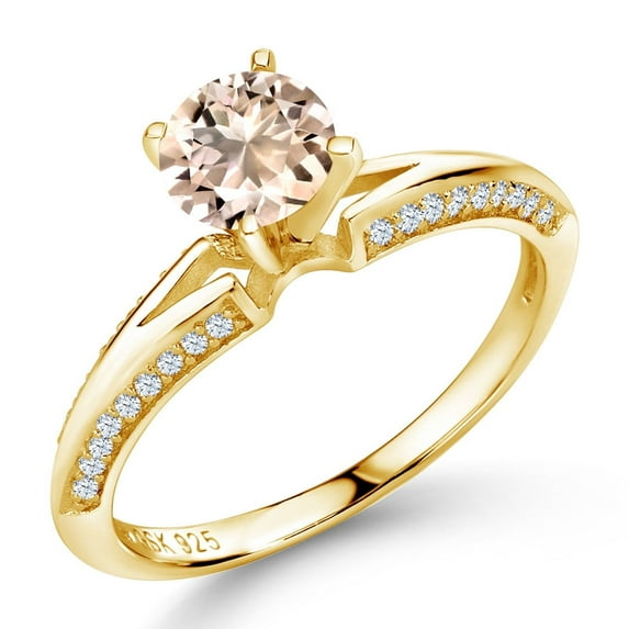 Gem Stone King 1.18 Ct Round Peach Morganite 18K Yellow Gold Plated Silver Ring (Size 8)