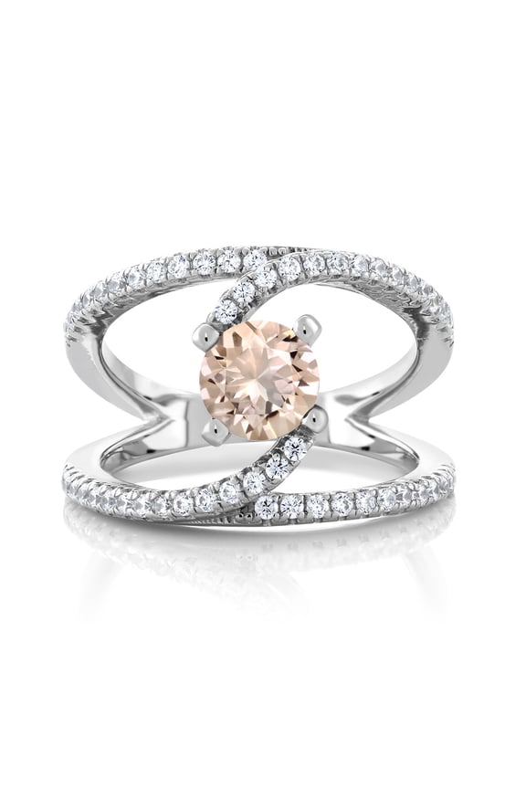 1.18 Ct Round Peach Morganite 925 Sterling Silver Women's Swirl Ring (Size 5)